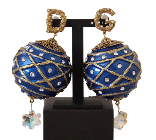 Dolce & Gabbana Gold Messing Blue Christmas Ball Crystal Clip an Ohrringen