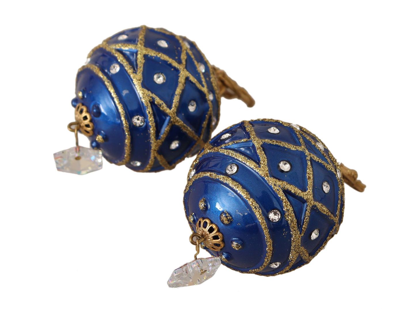 Dolce & Gabbana Gold Brass Blue Christmas Ball Crystal Clip sur les boucles d'oreilles