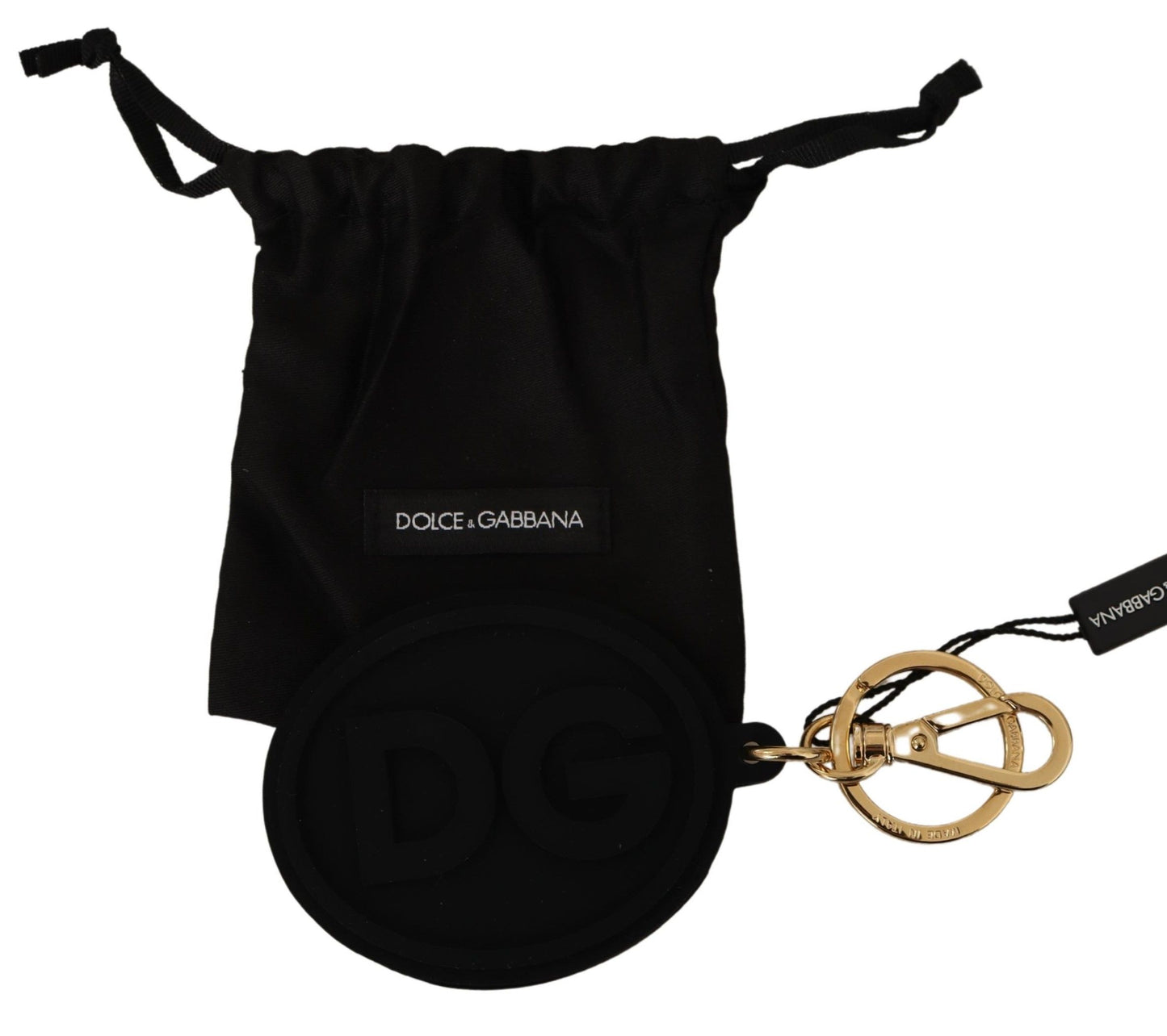 Dolce & Gabbana Black Gummi DG Logo Gold Messing Metall Keyring Schlüsselbund
