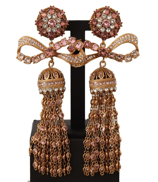 Dolce & Gabbana Gold baumelnde Kristalle Lange Clip-on-Schmuckohrringe