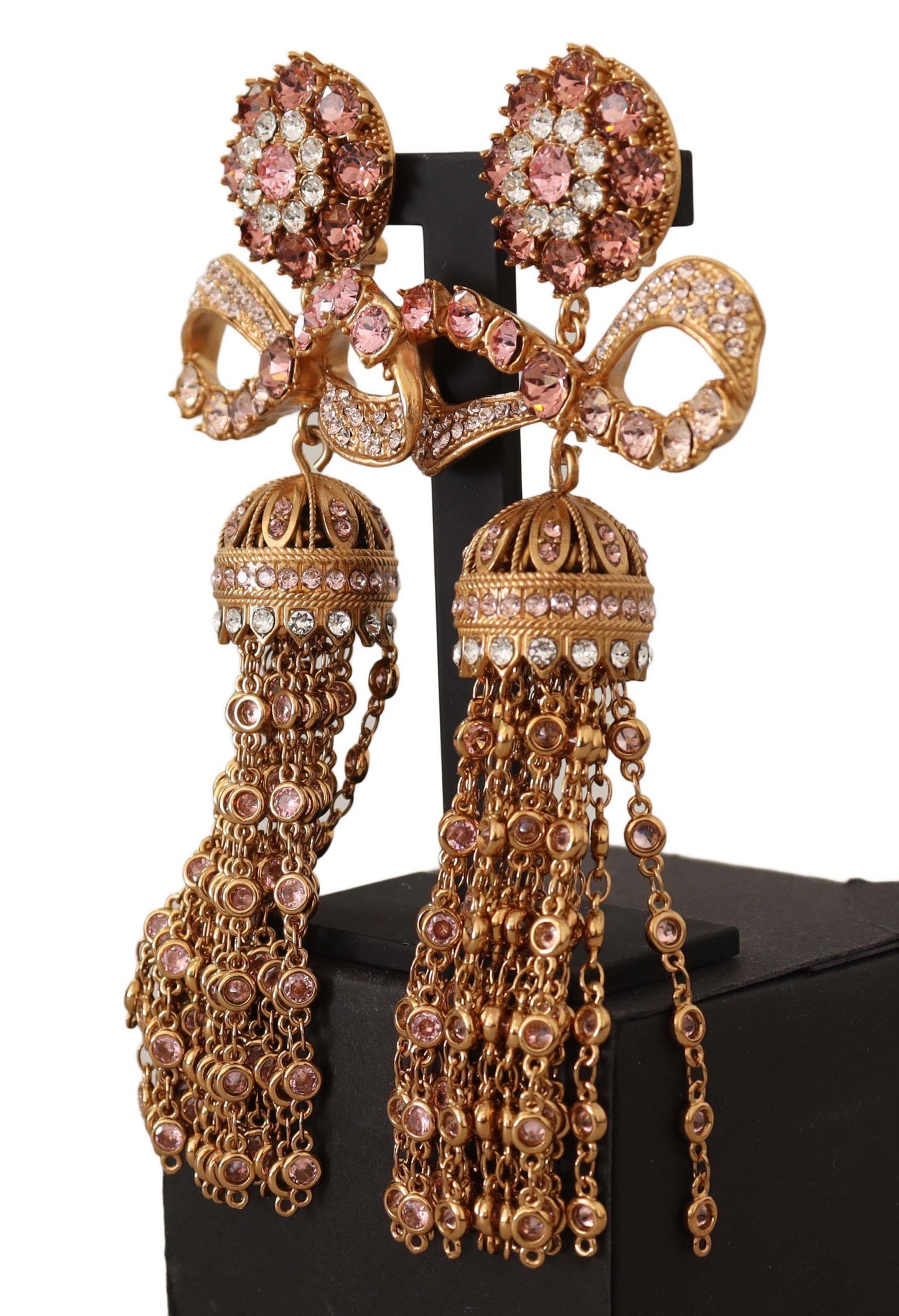 Dolce & Gabbana Gold Cristalli pendenti lunghi orecchini di gioielli a clip-on