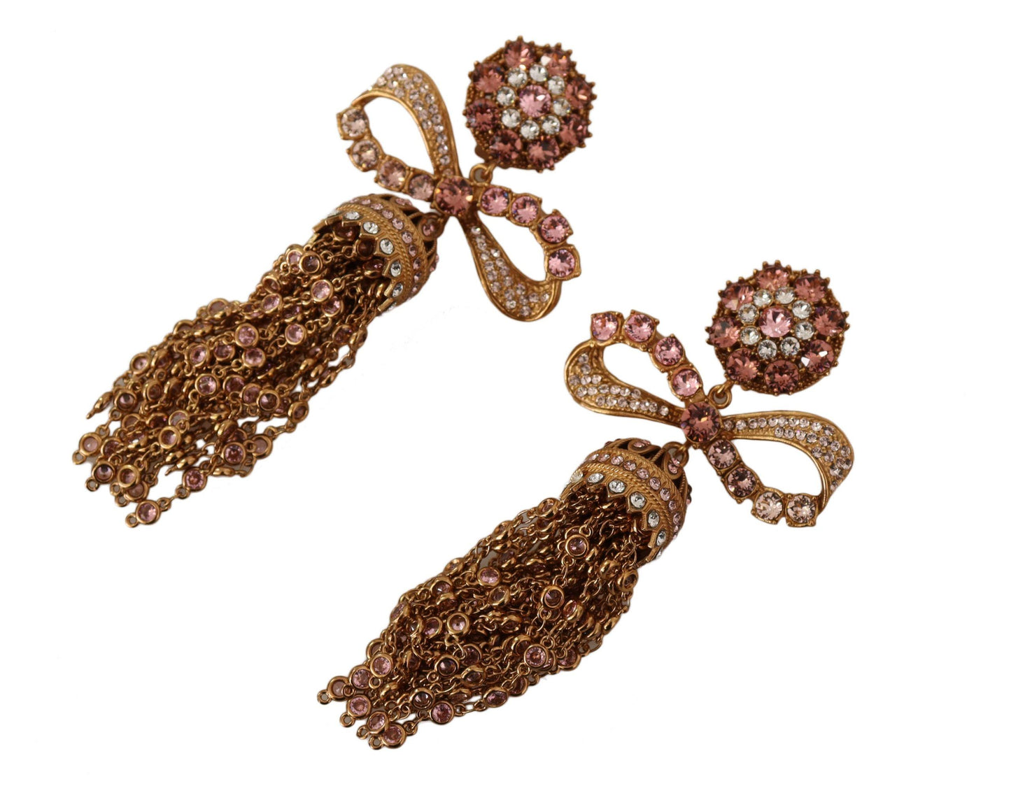 Dolce & Gabbana Gold Cristalli pendenti lunghi orecchini di gioielli a clip-on