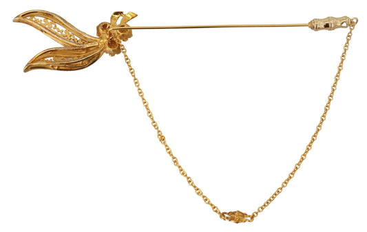 Dolce & Gabbana Gold Tone 925 Broche de broche de chaîne de cristal en argent sterling