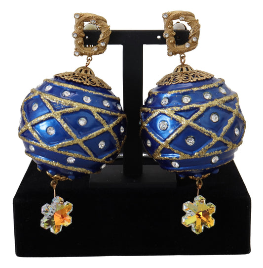 Dolce & Gabbana Gold Ottone Blue Palzo di cristallo a sfera su orecchini