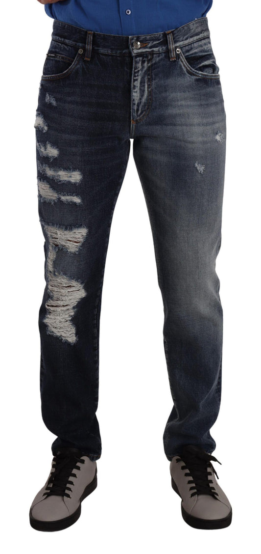 Dolce & Gabbana Blue Cotton RECORTAL DENIM pantalon Jeans