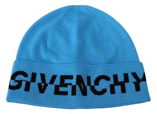Givenchy Blue Wool Hut Logo Winter warme Beanie Unisex Hut