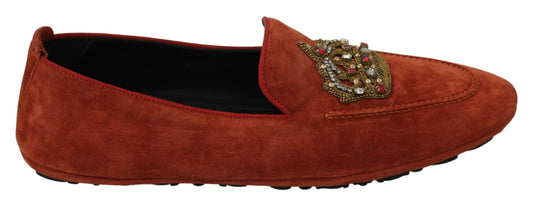 Dolce & Gabbana Orange en cuir mocassins Crystal Crown Slippers Chaussures