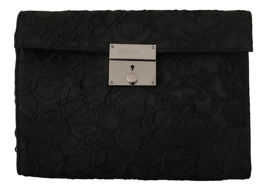 Dolce & Gabbana Black Jacquard Leder Dokument Aktentasche