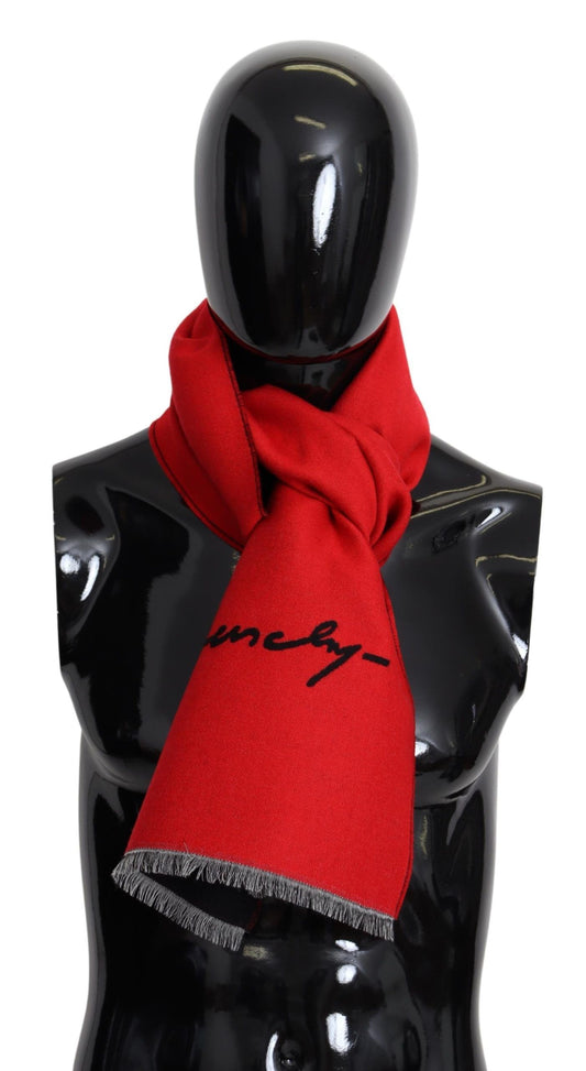 Givenchy Red Black Woll Unisex Winter warmer Schal Wickelschal
