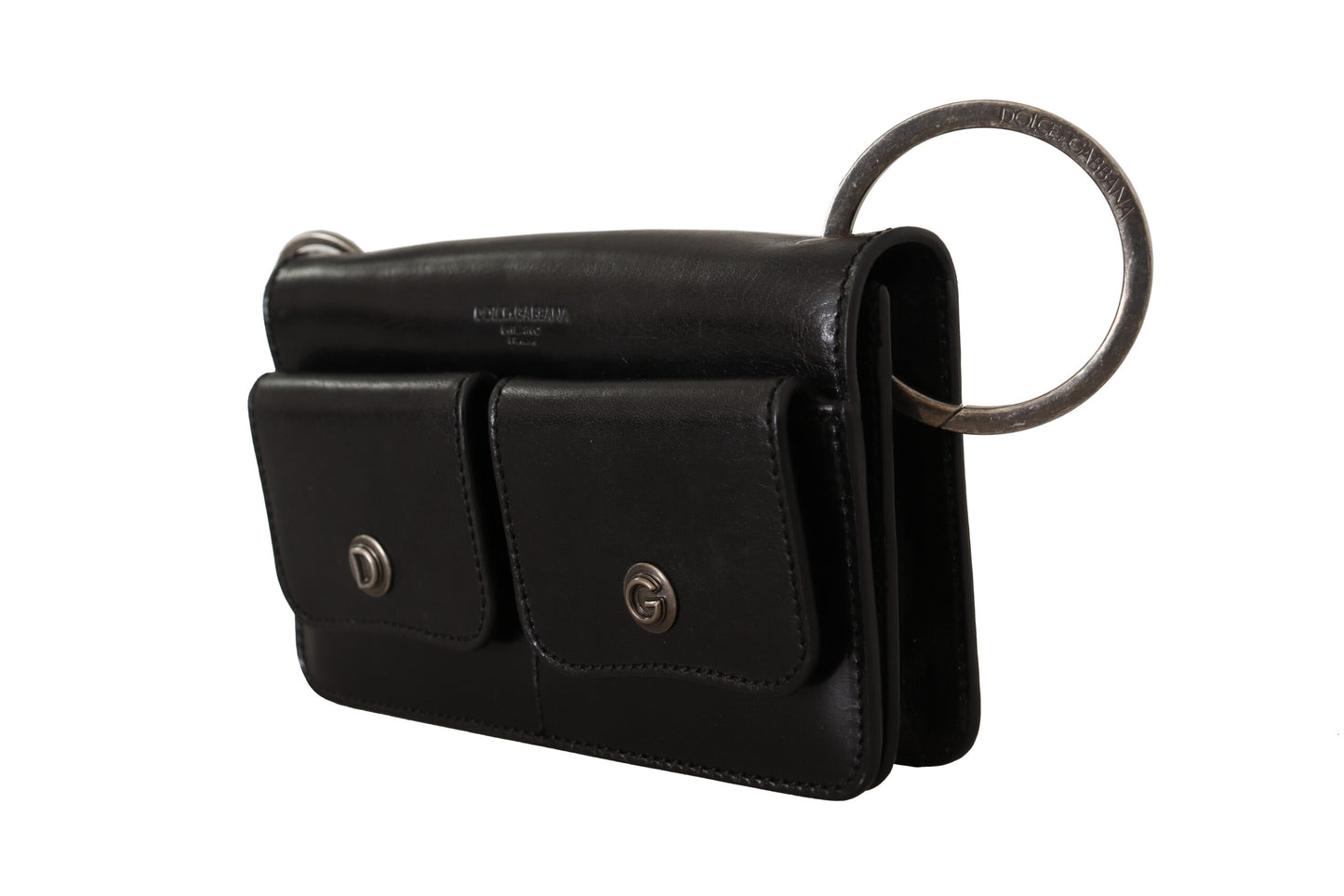 Dolce & Gabbana Schwarzes Leder Armi Bag Card Bill Wallet Wallet