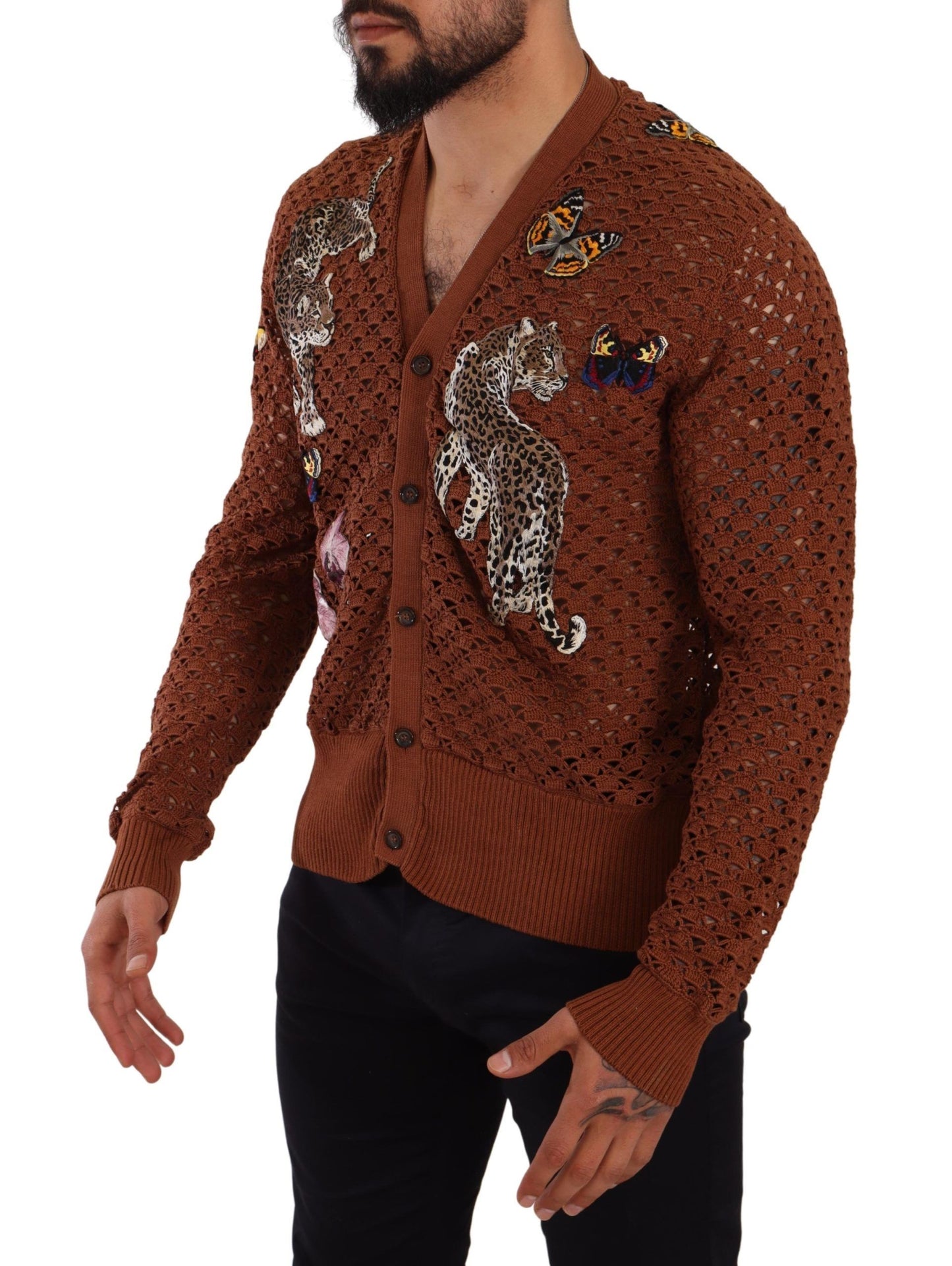 Dolce & Gabbana Brown Leopard Butterfly Cardigan Pull