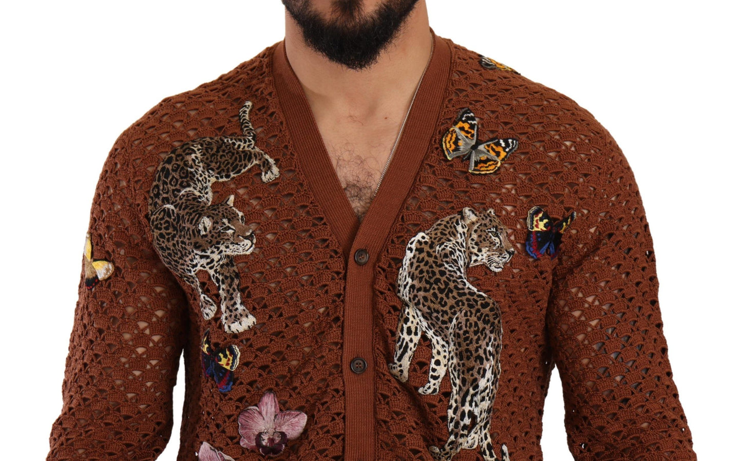 Dolce & Gabbana Brown Leopard Butterfly Cardigan Pull