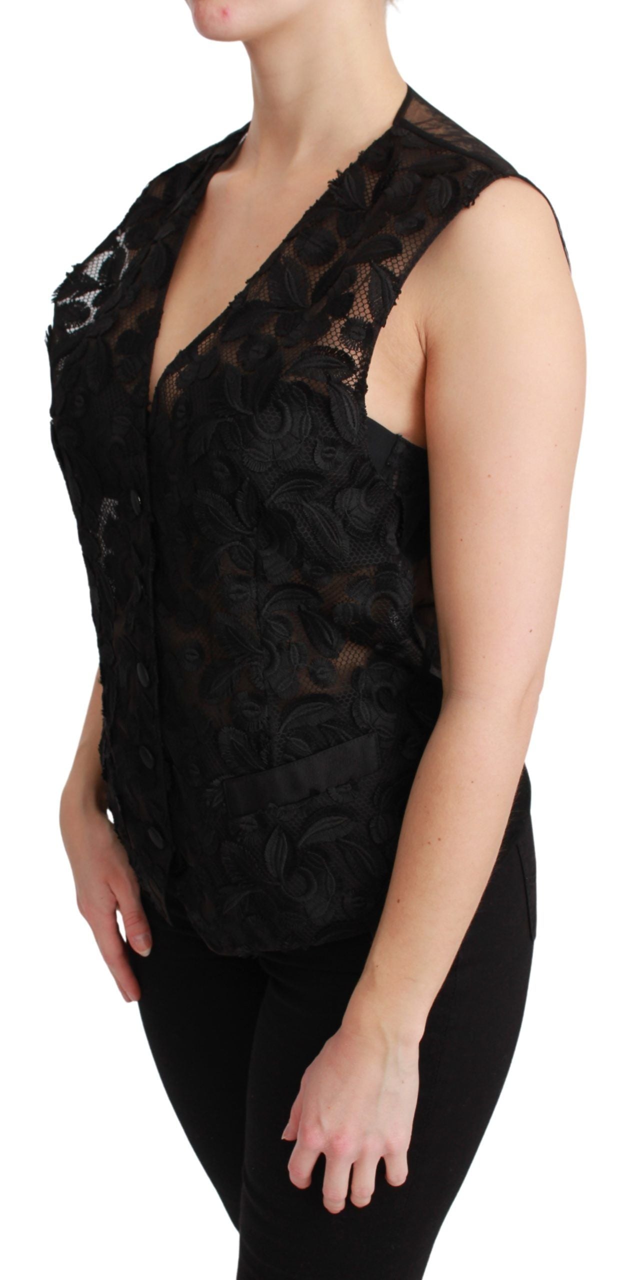 Dolce & Gabbana Black Floral Brocade Top gilet wwistcoat