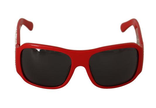 Dolce & Gabbana Red Plastik Swarovski Stones Graue Linsen Sonnenbrille