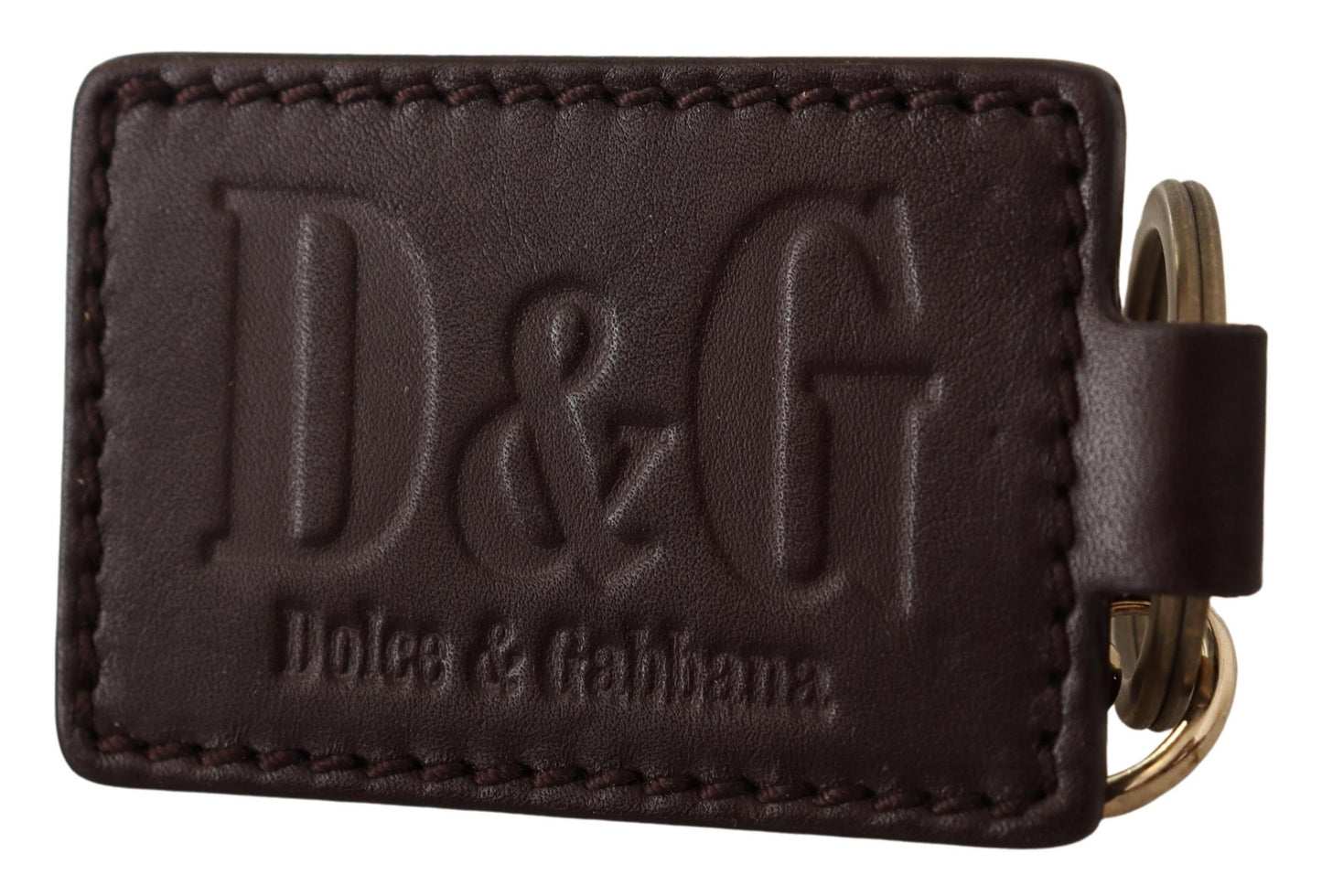 Dolce & Gabbana Brown in pelle marrone logo ad anello metallico portachiavi