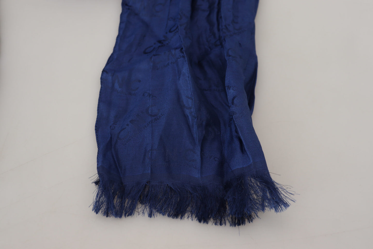 Costume National Blue Silk Châle Foulard Fringe Scharpe