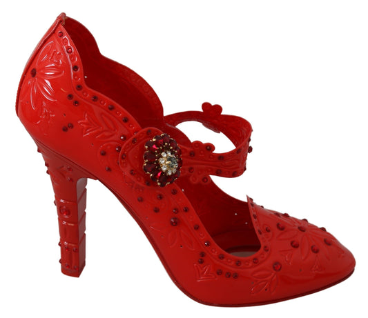 Dolce & Gabbana Red Floral Crystal Cinderella Heels Chaussures