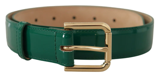Dolce & Gabbana Green Patent Leder Logo Gravurer Schnallengürtel