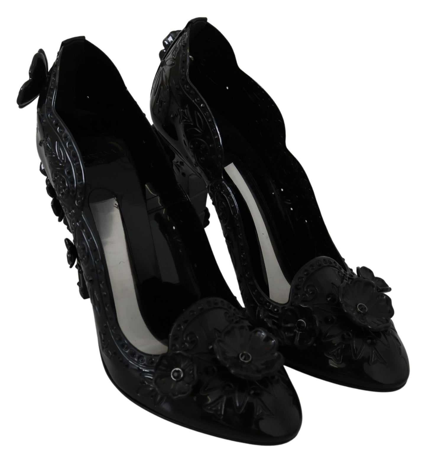 Dolce & Gabbana Schwarz Blumenkristall Cinderella Heels Schuhe