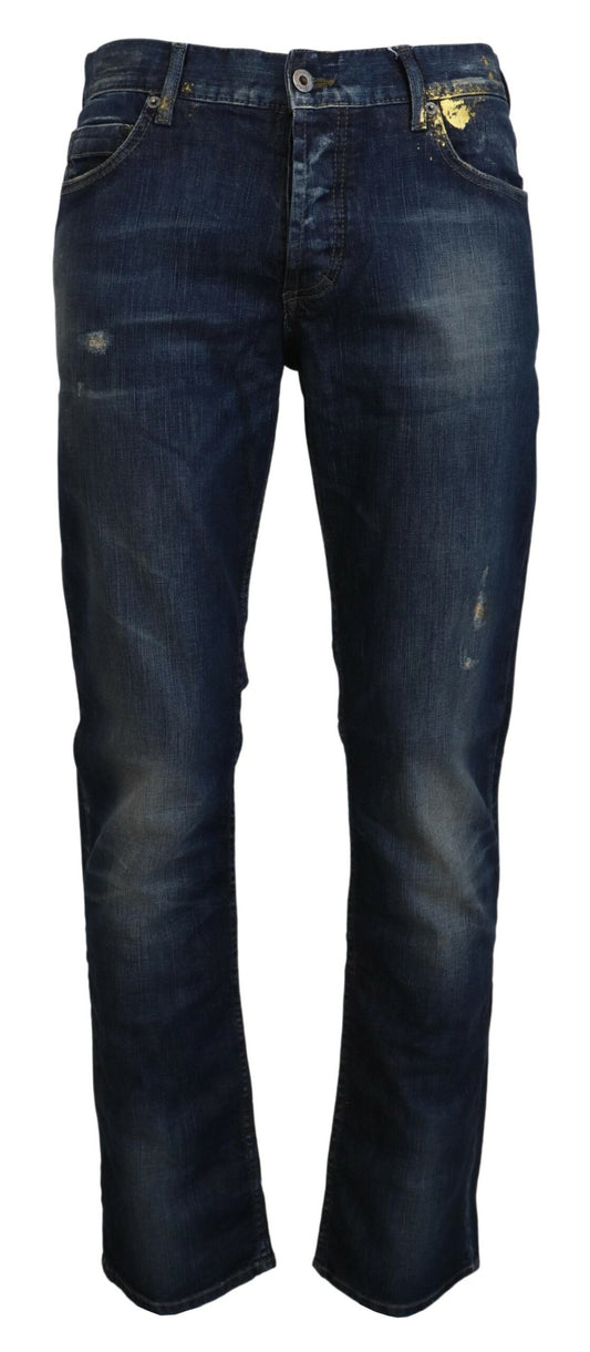 Exte Blue Lavated Cotton Straight Fit Men jeans di denim casual
