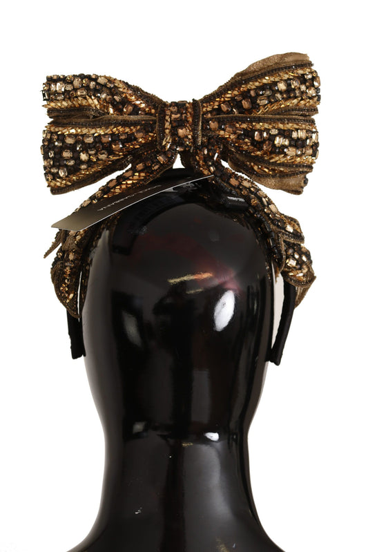 Dolce & Gabbana Gold Kristall Perlen Pailletten Seidenbogenstirnband Diadem