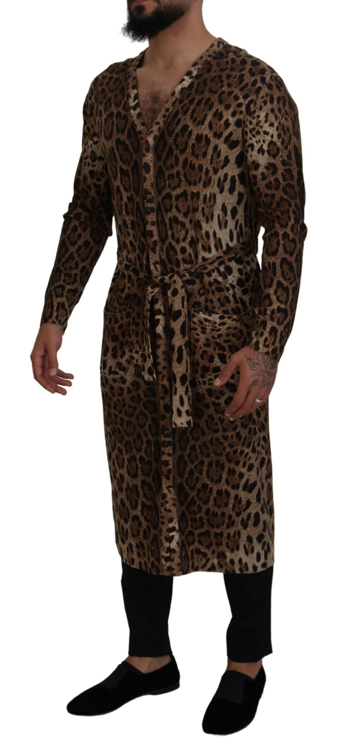 Dolce & Gabbana Brown Leopard Wolle Robe Cardigan Pullover