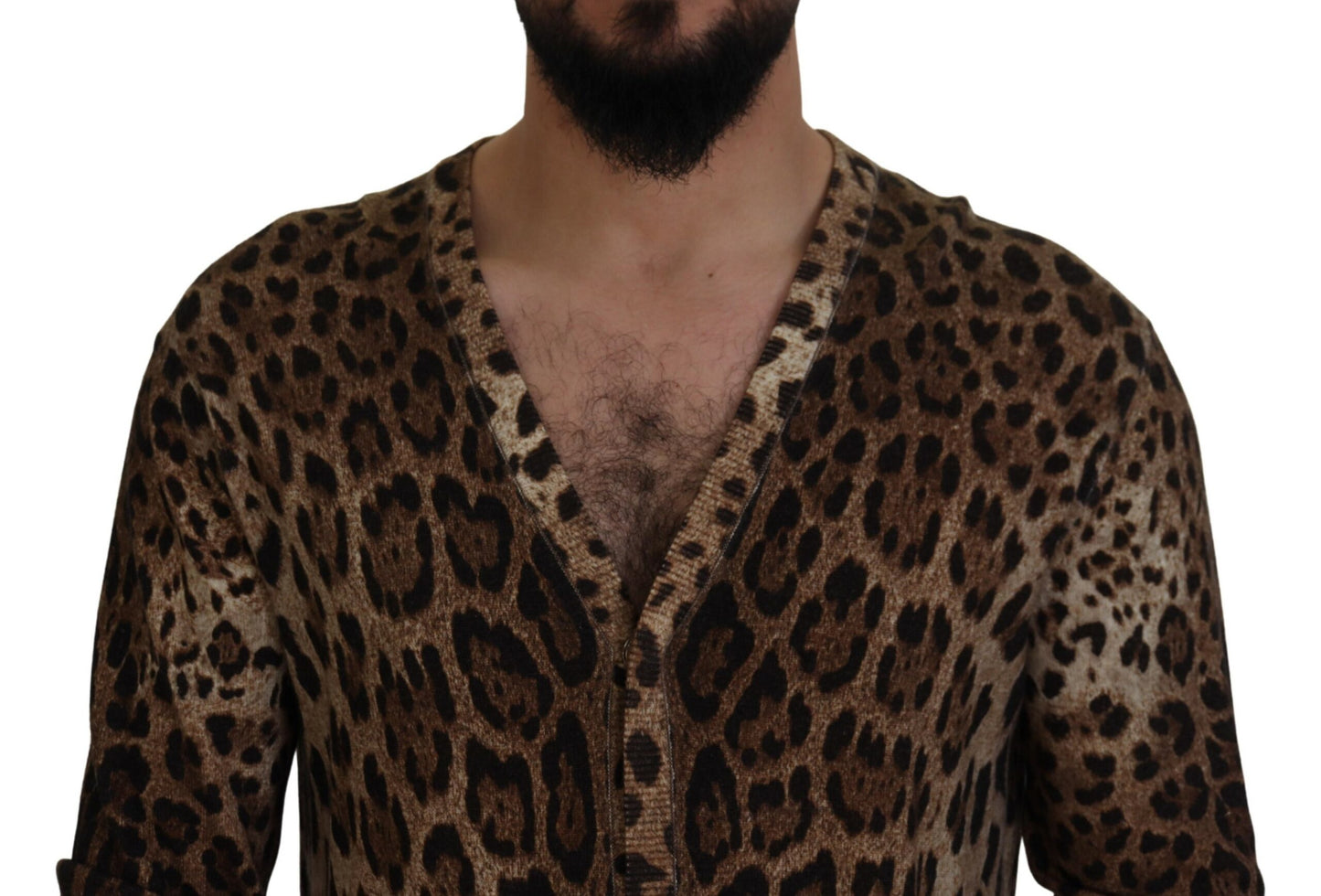 Dolce & Gabbana Brown Leopard Wool Wool Cardigan Sweater