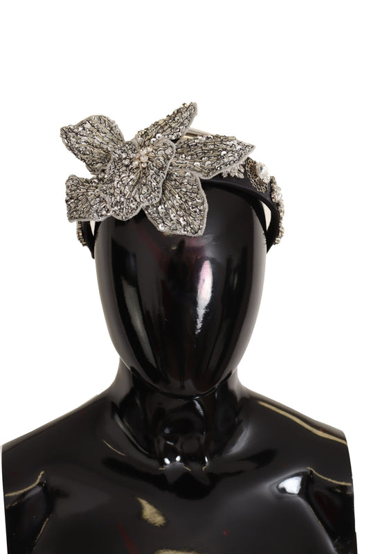 Dolce & Gabbana Black Crystal Crystal in rilievo con sequenza con sequenza di fiore Diadema Flower Diadem