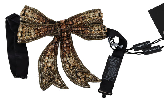 Dolce & Gabbana Gold Kristall Perlen Pailletten Seidenviernalk Halskette Bowtie