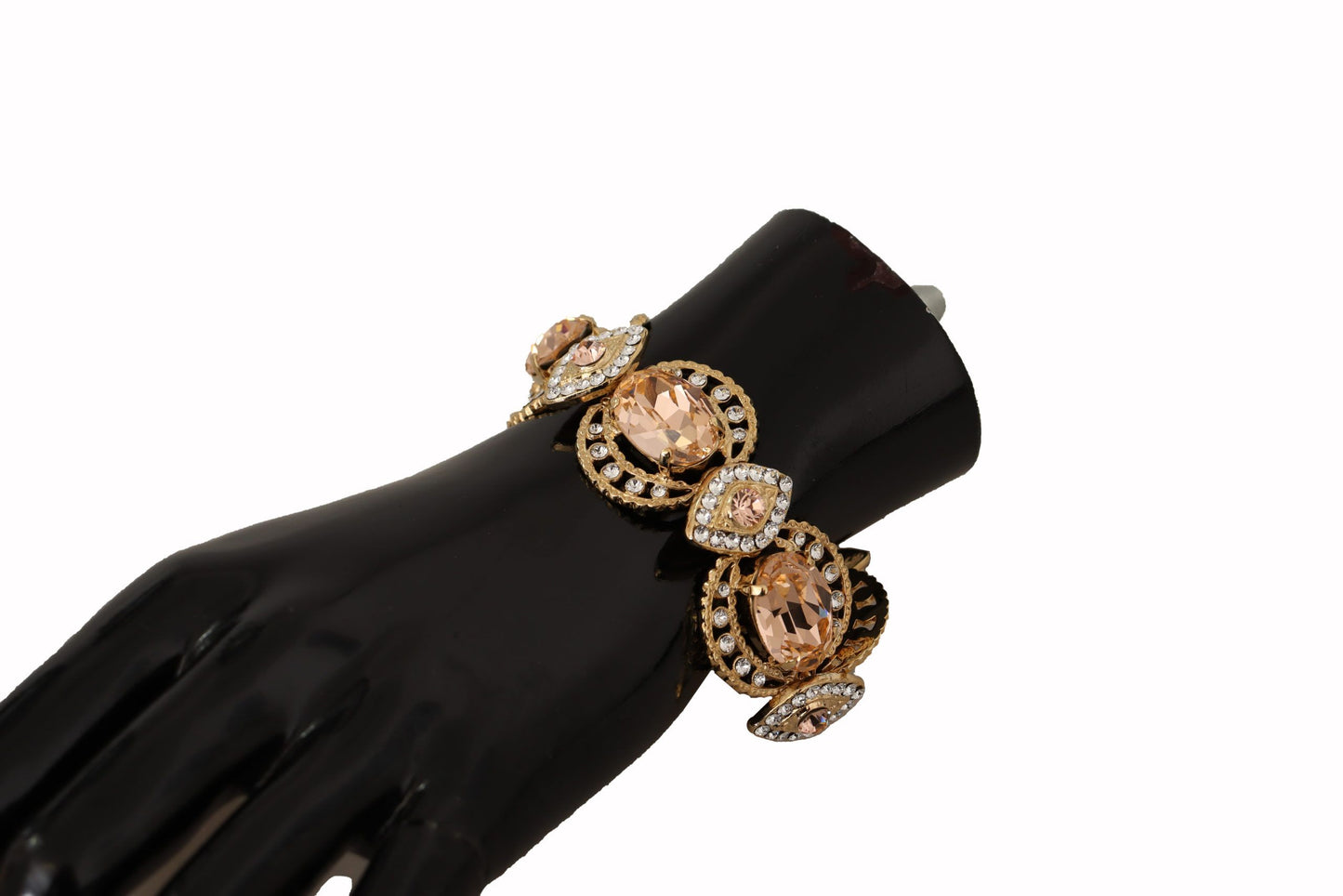Dolce & Gabbana Gold Brass Chain Champagne Crystal Statement Charms Bracelet