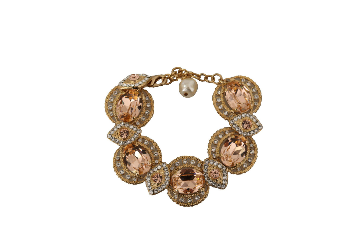 Dolce & Gabbana Gold Messing Kette Champagner Kristall Statement Charms Armband