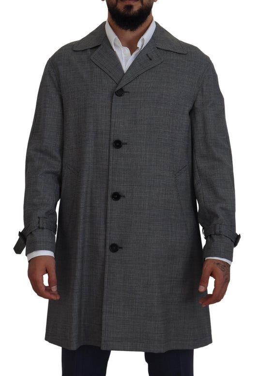 Dolce & Gabbana Elegant Gray Plaid Trench Coat