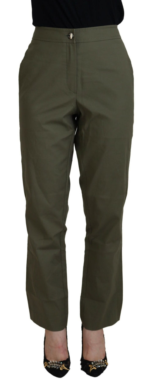 Laurel Green Cotton haute taille Pantalon effilé