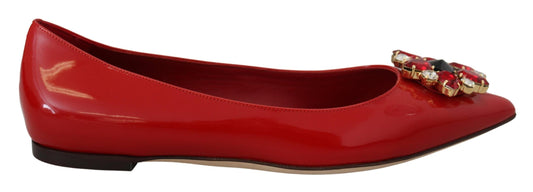 Dolce & Gabbana Red en cuir cristaux mobile chaussures plates