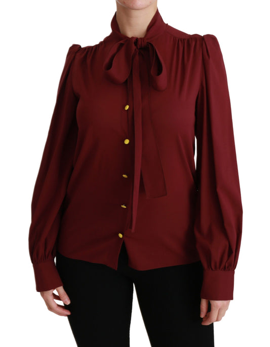Dolce & Gabbana Mroon Mleeve Shirt Shirt Bloge Silk Top