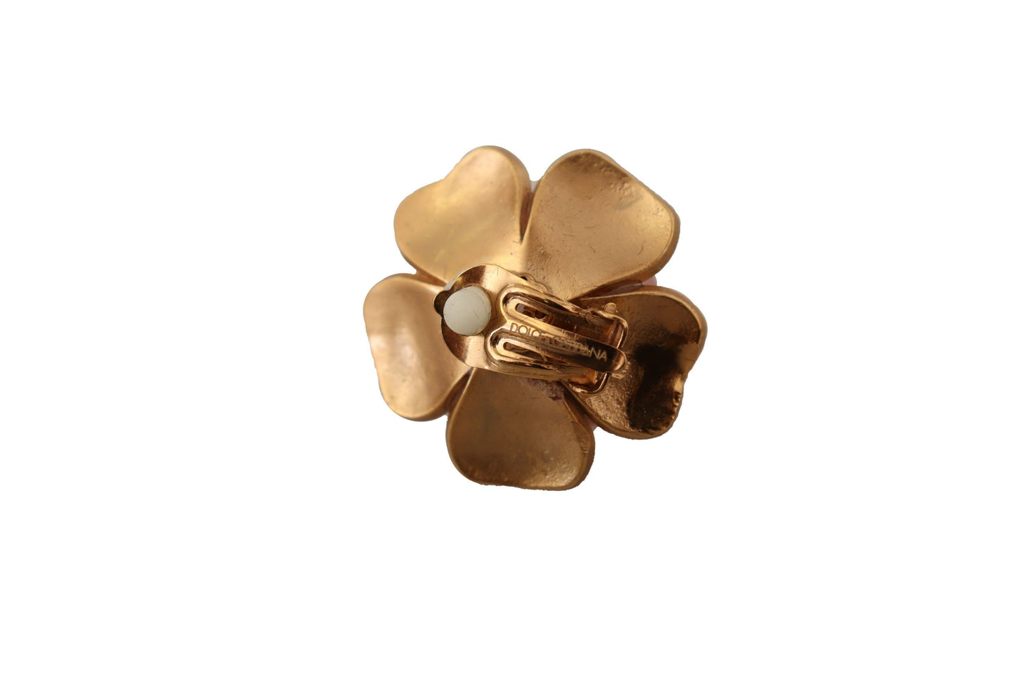 Dolce & Gabbana Gold Tone Maxi Faux Parl Floral Clip Orecchini di gioielli