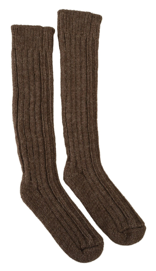 Dolce & Gabbana Brown Wollknitkalb Lange Frauen Socken