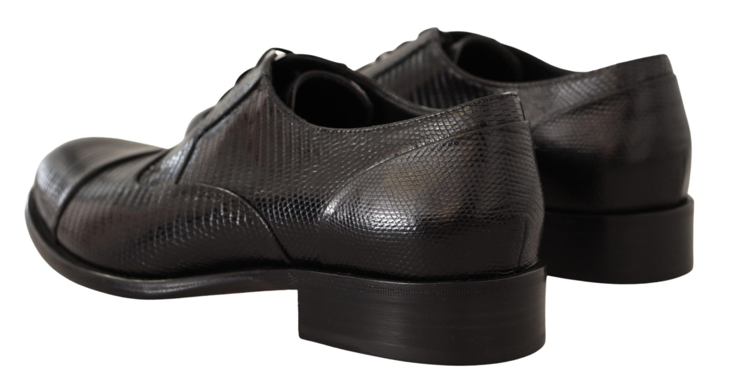 Scarpe abiti da derby in pelle di lucertola nera Dolce & Gabbana