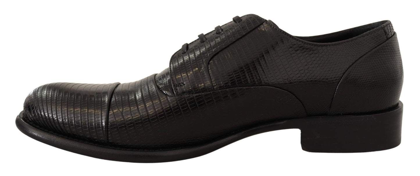 Scarpe abiti da derby in pelle di lucertola nera Dolce & Gabbana