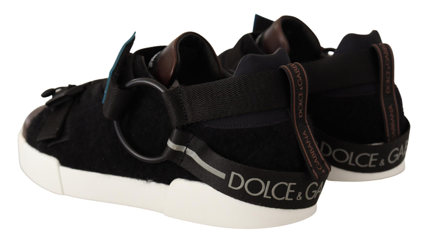 Dolce & Gabbana Brown Leder Black Shearling Sneakers