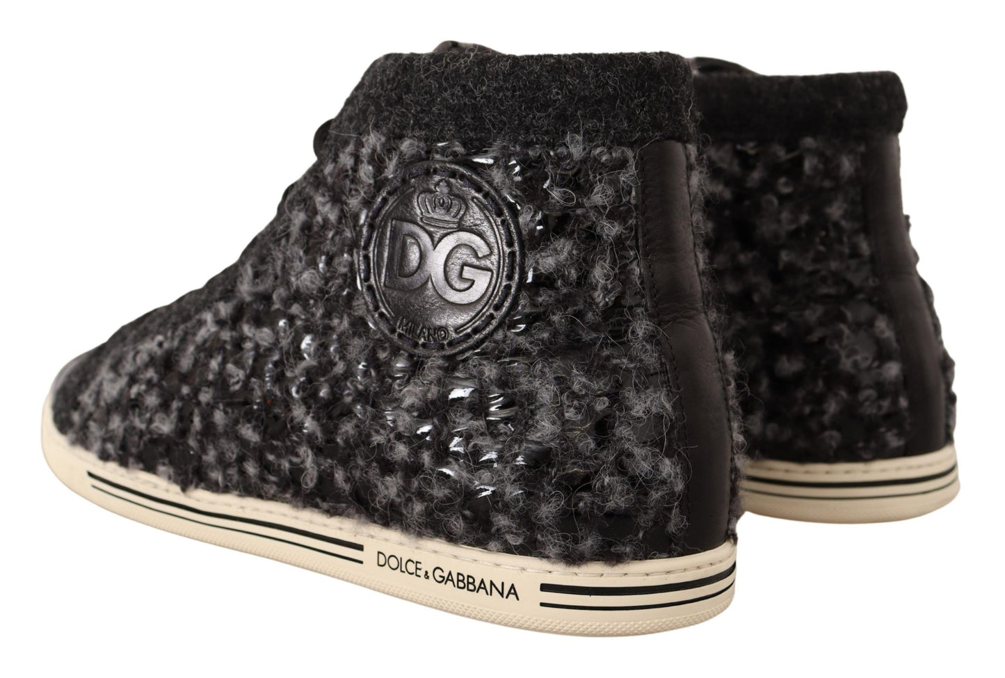 Dolce & Gabbana Grey Black Wool Cotton High Top Sneaker