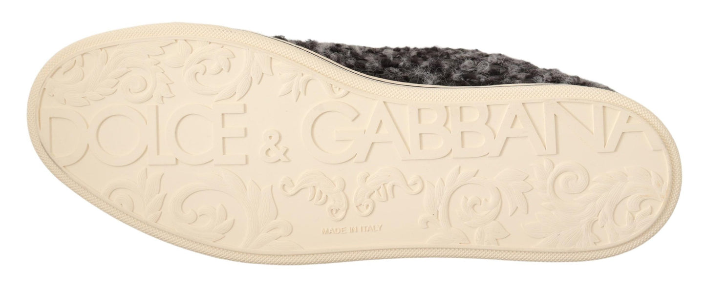 Dolce & Gabbana Grey Black Wool Cotton High Top Sneaker