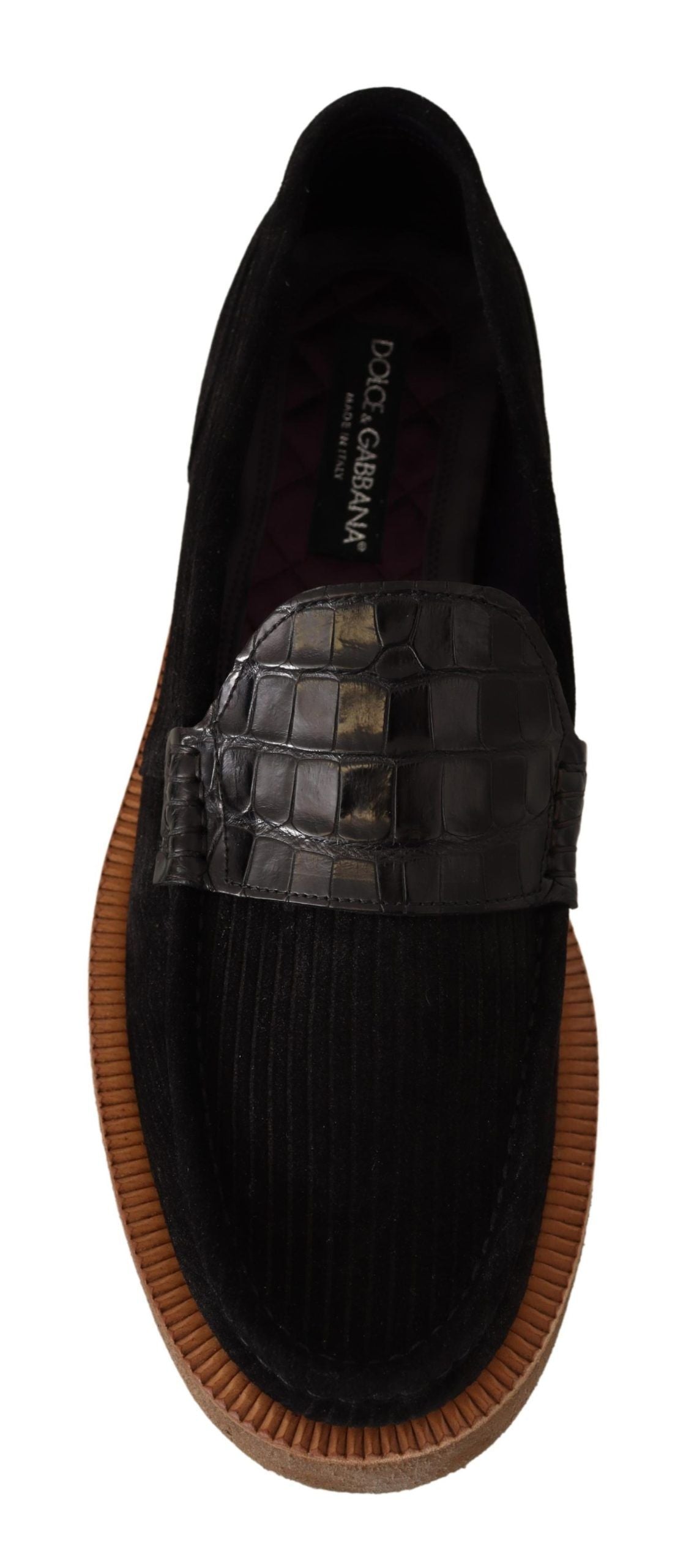 Dolce & Gabbana Black Fox Leather Moccasins Loafer Scarpe