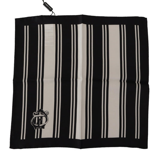 Dolce & Gabbana Black Silk Striped DG Logo Imprimer carré mouchoir