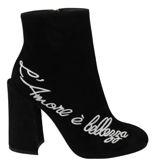 Dolce & Gabbana Black Suede L'Amore E'Bellezza Boots Chaussures