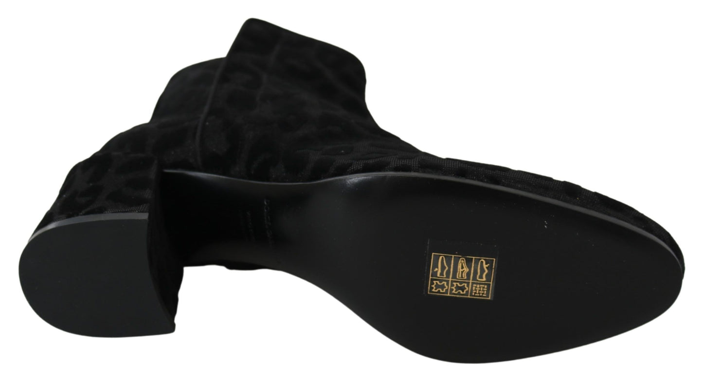 Dolce & Gabbana Black Leopard Short Stiefel Reißverschlussschuhe
