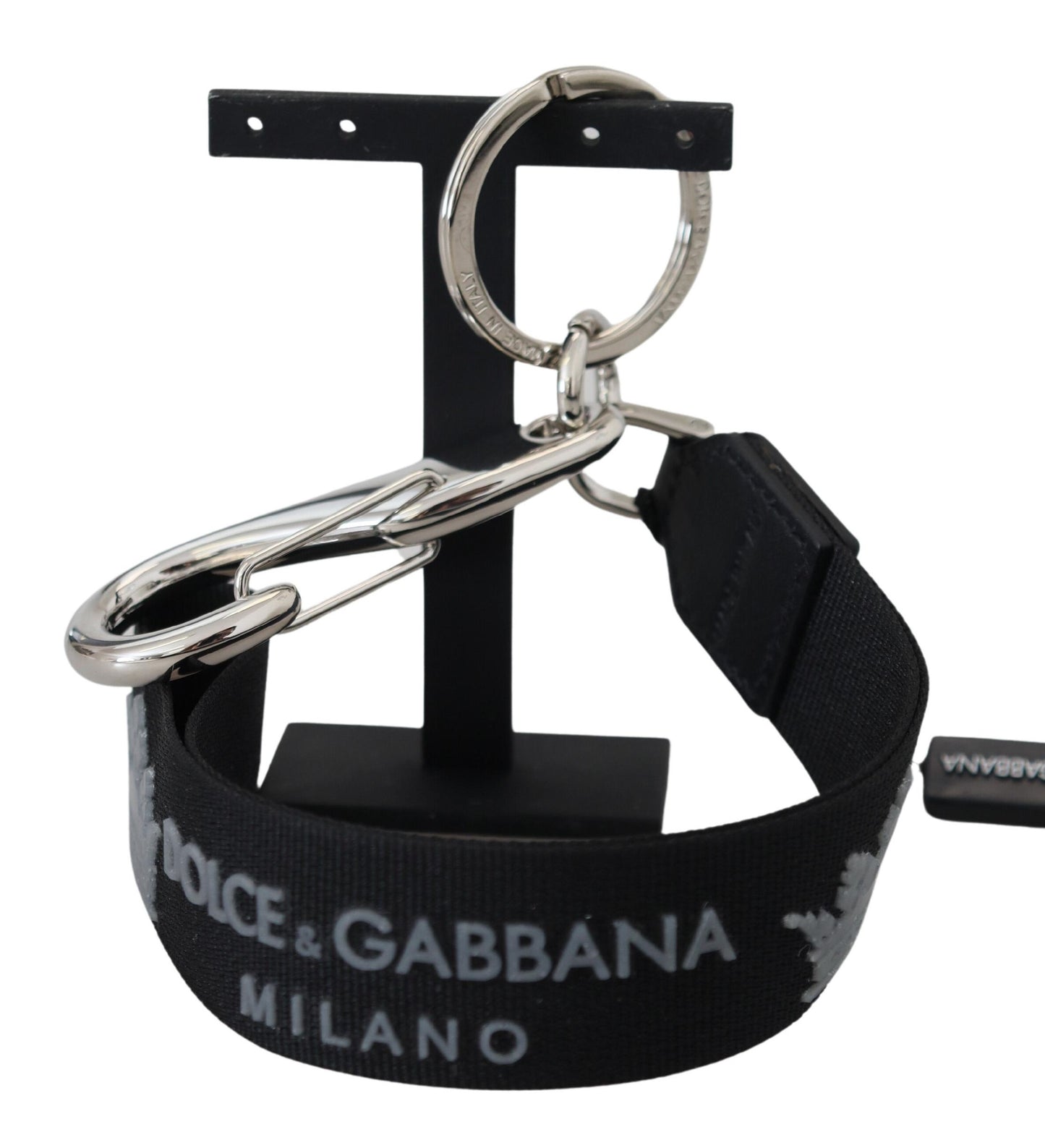 Dolce & Gabbana Black Polyester Logo Silver Tone Tone en laiton