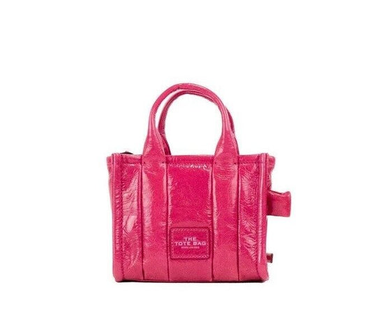 Marc Jacobs The Shiny Crinkle Micro Tote Magenta Leather Crossbody Sac Handsbag