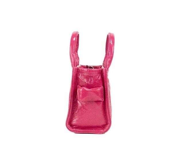 Marc Jacobs The Shiny Crinkle Micro Tote Magenta Leather Crossbody Sac Handsbag