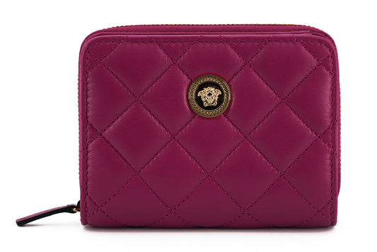 Versace Purple Nappa Le cuir Plulfold Zip autour du portefeuille
